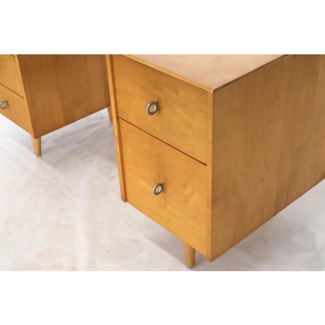 Paul McCobb Double Pedestal Ring Pulls Solid Birch Desk For Sale - Image 6 of 11