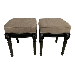 Painted and Silver Gilt Regency Style Benches or Footstools - A Pair