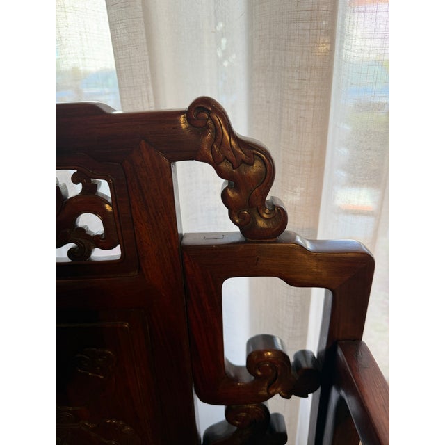 Antique Qing Dynasty Style Hand Carved Solid Rosewood Chairs a Pair For Sale In Miami - Image 6 of 12