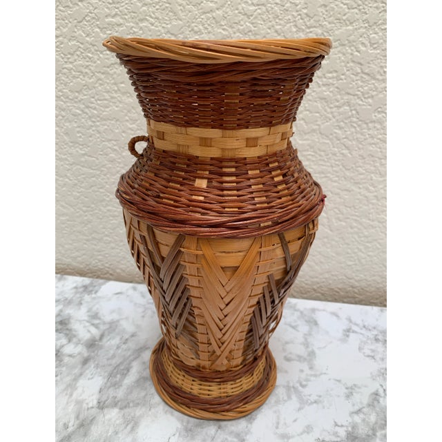 Wood Vintage Braided Wicker Wood Decor Vessel or Vase For Sale - Image 7 of 8