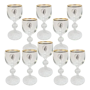 Vintage Gold Rimmed Monogram 'C' Crystal Aperitif Glasses - Set of 10