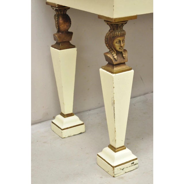 Antique Egyptian Revival Empire Style Leather Top Figural 3 Drawer Console Desk For Sale - Image 13 of 13