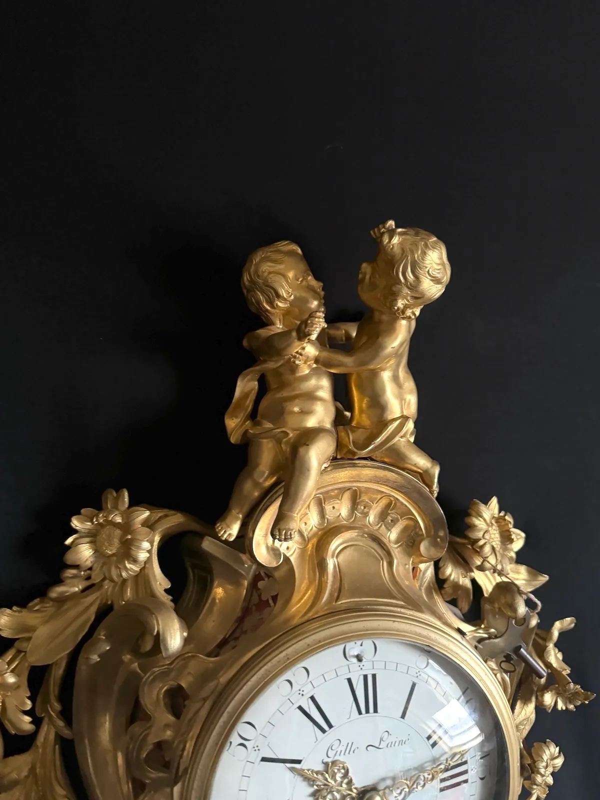 Mid 19th Century French Louis XV Gilt Bronze Cartel Wall Clock