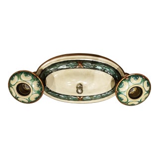 Antique Victorian Art Deco Nouveau Flushmount 2 Bulb Ceiling Light For Sale