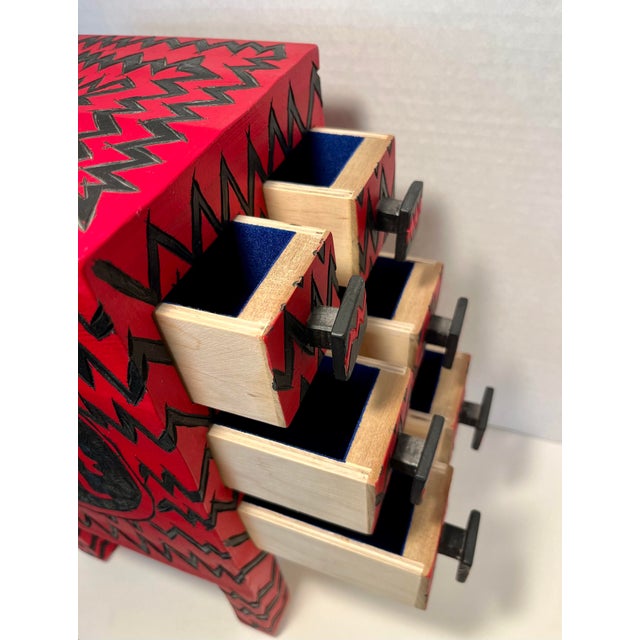 Rick Oginz Signed 1999 Painted Wood Sculptural 6-Drawer Jewelry Cabinet For Sale In Los Angeles - Image 6 of 11