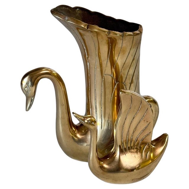 French Brass Swan Sculpture Vase Dual Swans, 1970s For Sale - Image 12 of 12