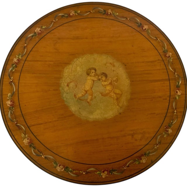 Antique Late Victorian Hand-Painted Satinwood Ladies Sewing Work Table England C. 1880–1900 For Sale In Palm Springs - Image 6 of 10