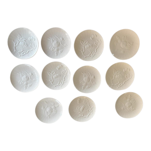 Vintage Cream Fruit Embossed Ed Langbein Western Zone Germany Porcelain Dessert Plates - Set of 11 - 7.75 Inch Fruit Relief 1945 1949