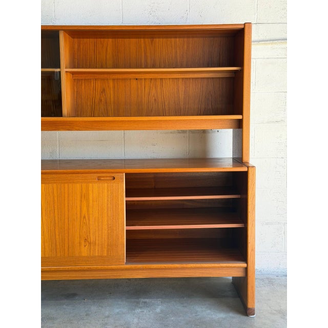 Wood Skovby Teak Credenza and Hutch With Glass Sliding Doors Danish Mid-Century Modern 1970s For Sale - Image 7 of 14