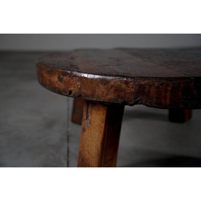Brown Rustic Round Dark Oak Coffee Table, Netherlands, 1960s For Sale - Image 8 of 11
