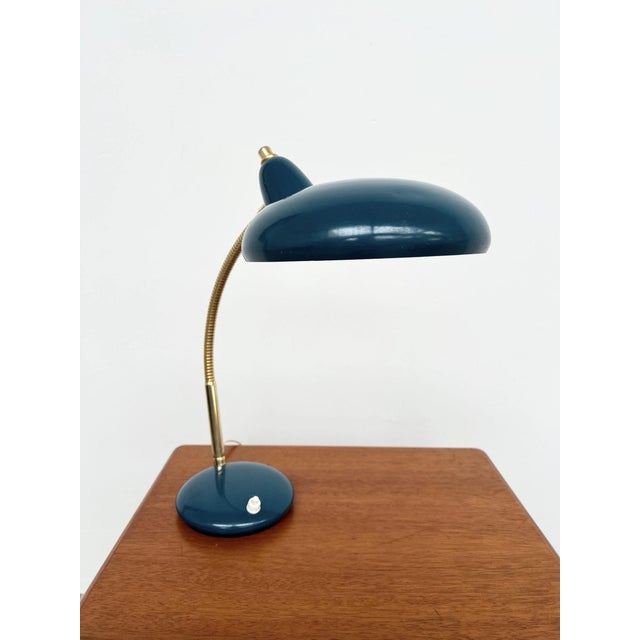 Metal Adjustable Table Lamp in Duck Blue and Gold Metal, 1960s For Sale - Image 7 of 10