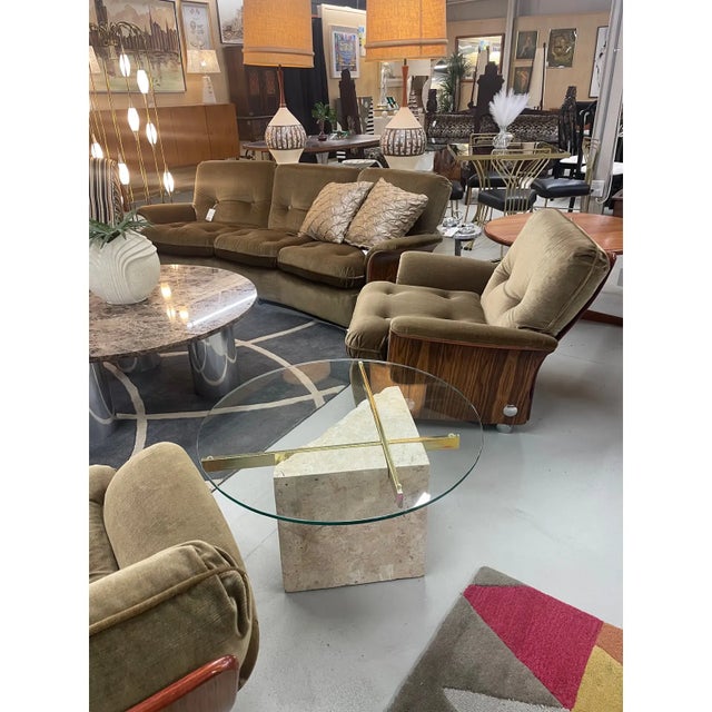 Nineteen-Laties (1970s-1980s) tessellated occasional table with round glass top. This table features a round 24" diameter...