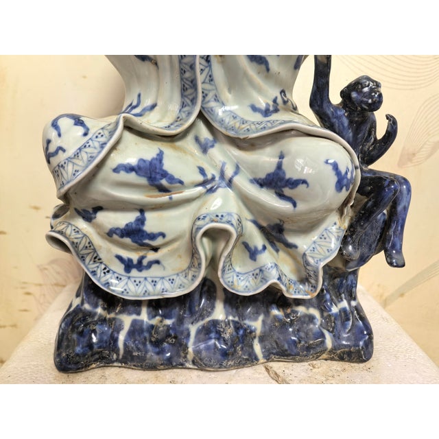Chinese Vintage Ceramic Buddhist Sculpture,Hand Carved Blue and White Porcelain the Eighteen Arhats Statue For Sale - Image 10 of 11