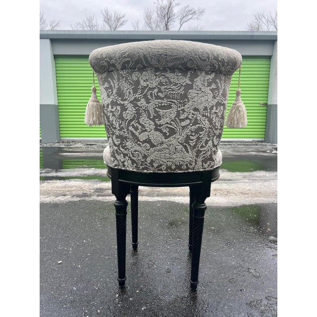 1980s Custom Upholstered French Swivel Vanity Seat With Decorative Tassels For Sale - Image 4 of 7