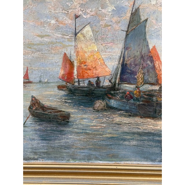 Textile 19th Century Oil Painting, "Fishermen at Sunset" For Sale - Image 7 of 9
