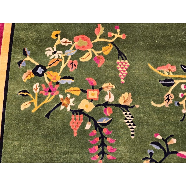 Chinese Vintage Chinese Art Deco Rug, Floral Design, Sage Green & Purple, 4' x 6' For Sale - Image 3 of 16