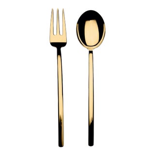 Mepra Due 2-Piece Serving Set (fork & Spoon), Oro For Sale