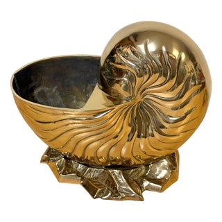 Large Polished Brass Nautilus Shell Vase by Sarreid, Spain, Circa 1970s For Sale