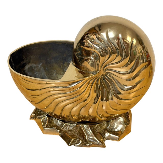 Large Polished Brass Nautilus Shell Vase by Sarreid, Spain, Circa 1970s For Sale