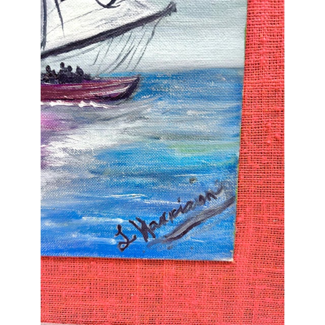 Nautical Folk Art Sailboat Painting – Framed Coastal Wall Art For Sale In Louisville - Image 6 of 9
