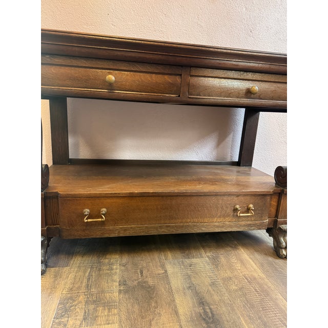 Gothic Antique Carved Oak Console Buffet Table. For Sale - Image 3 of 12