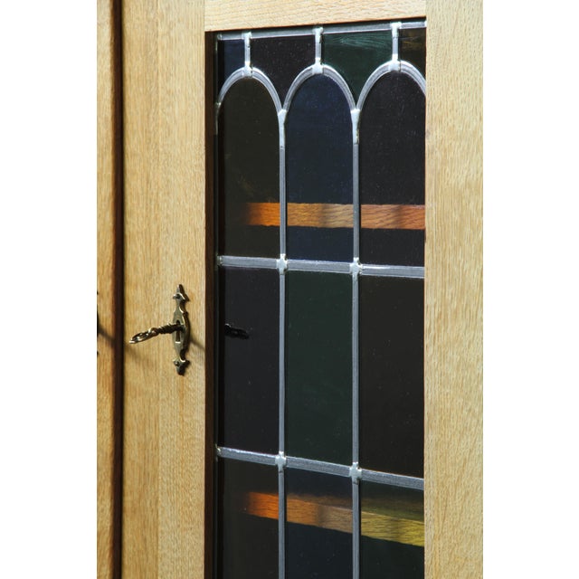 Mid-Century Modern Vintage Oak Brutalist Display Cabinet with Leaded Glass in the style of Kjærnulf, Denmark, 1960s For Sale - Image 3 of 18