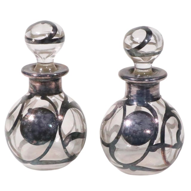 Early 20th Century Pr. Silver Overlay Perfume Bottles For Sale - Image 4 of 7
