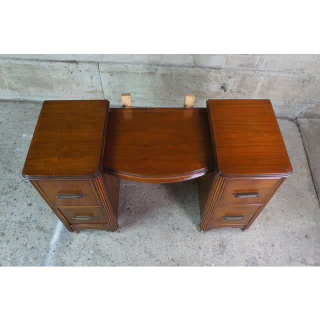 Antique Johnson Carper Walnut Art Deco Mirrored Vanity with Mirror