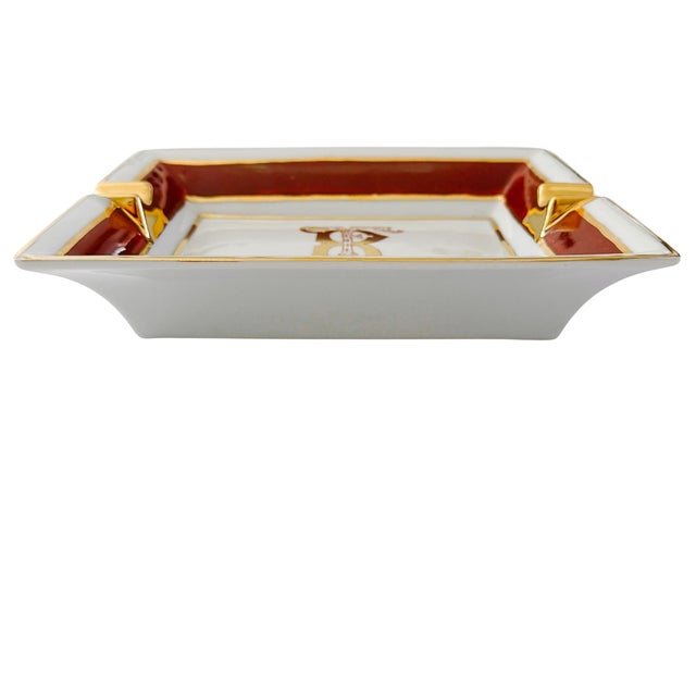 Vintage Limoges France Porcelain Ashtray, Hand-Painted Italian Monogram by Beatrice Menicossi, 1997 For Sale In San Diego - Image 6 of 9