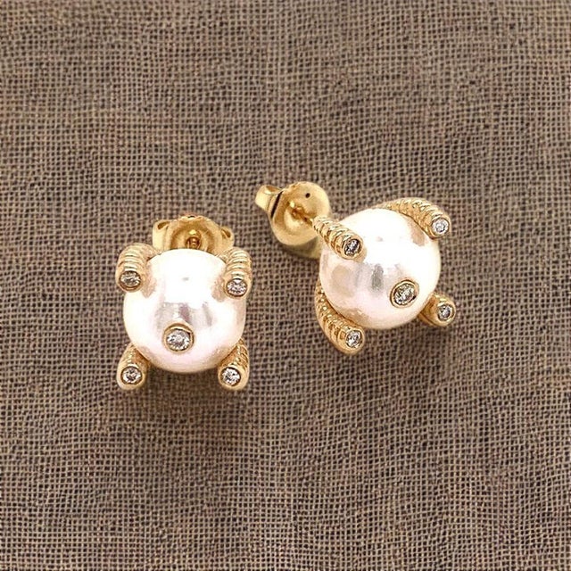 Diamond Large Akoya Pearl Earrings 14k Gold 9.25 mm Certified For Sale - Image 13 of 14