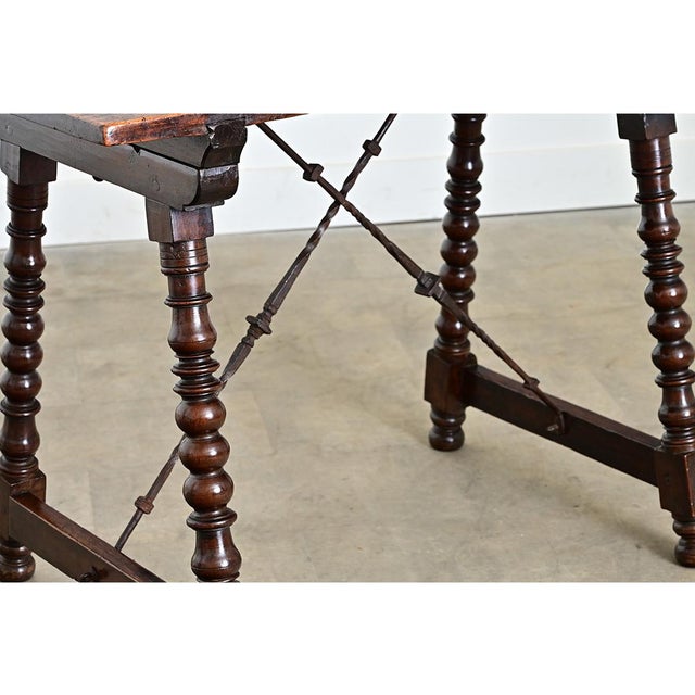 Baroque Spanish 18th Century Chestnut & Forged Iron Table For Sale - Image 3 of 13