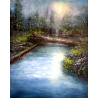 Called Home by Brian Sostrom | Acrylic on panel serene landscape with water and trees For Sale