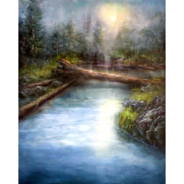 Called Home by Brian Sostrom | Acrylic on panel serene landscape with water and trees For Sale