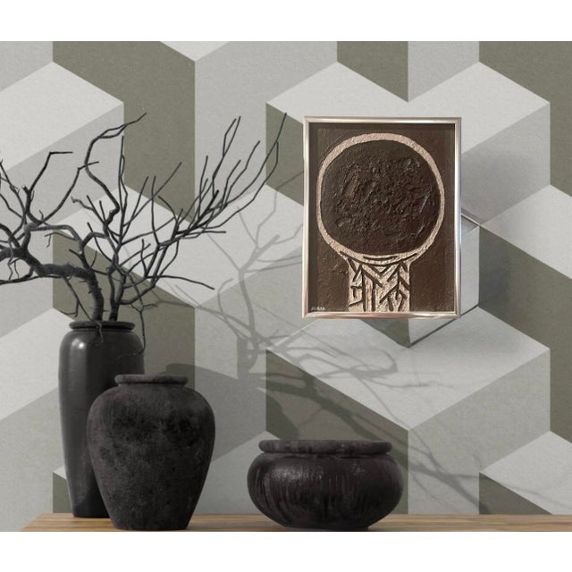 Abstract mid-century painting by listed artist Regina AGRAN. Framed in a chrome frame ready for hanging. Signed in the...