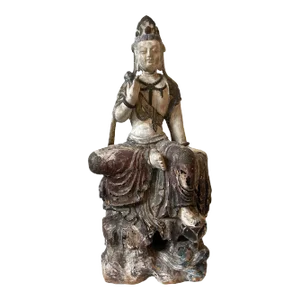 Carved Wood Chinese Guanyin Antique Statue