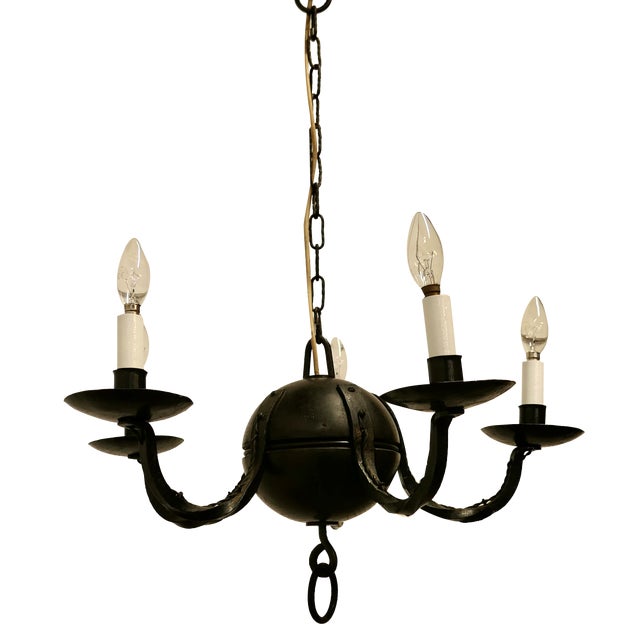 Gothic Iron and Wood Chandelier, 1920s For Sale