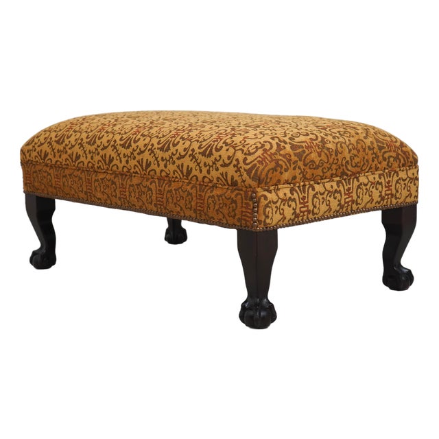Ball & Claw Mahogany Newly Upholstered Stool or Ottoman For Sale