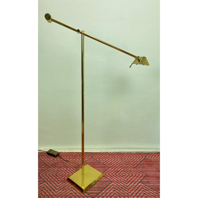 Mid-Century Modern Brass Counter Balance Floor Reading Lamp from Hilleband, 1970s For Sale - Image 3 of 16