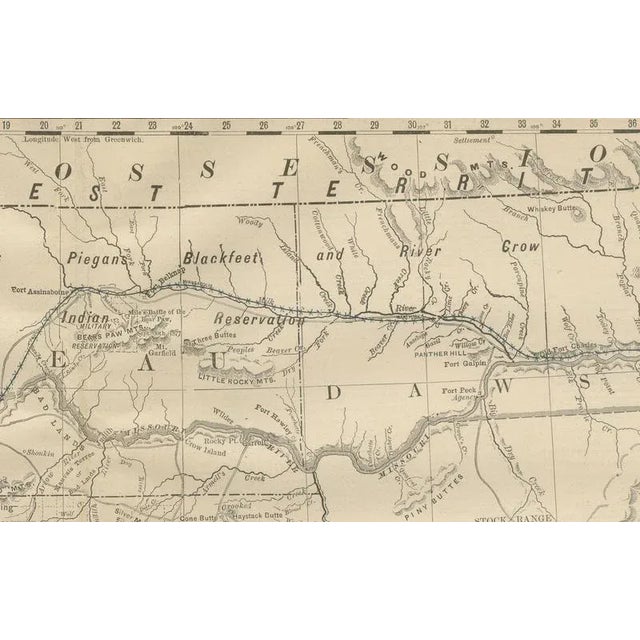 Map of Montana Railroads, Indian Reservations and Frontier Settlements, 1888 For Sale - Image 3 of 10