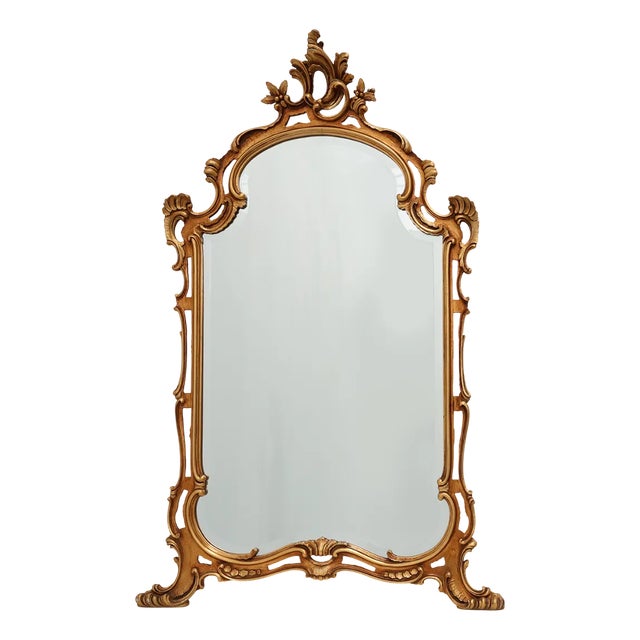 Large 20th Century Louis XV Baroque Gilt Wooden Mirror, 1950s For Sale