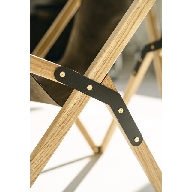 Mid-Century Modern Modern Tripolina Folding Chair in Oak, Leather & Brass For Sale - Image 3 of 11