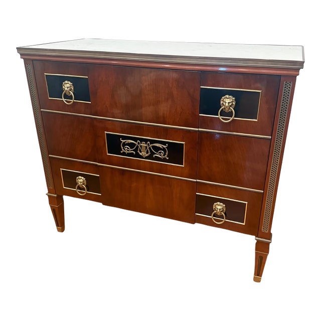 1981s John Widdicomb Grand Rapids Marble Top Regency Chest With Brass Lion Pulls For Sale