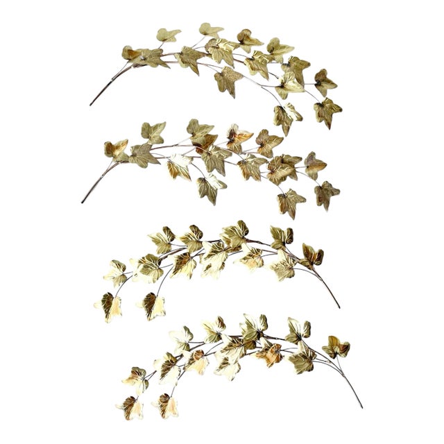 1970s Vintage Curtis Jere-Style 4 Gold Metal Leaf Wall Hanging Sculpture For Sale