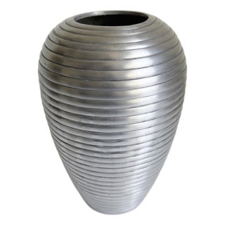 Art Deco Style Ribbed Metal Vase, Late 20th Century For Sale