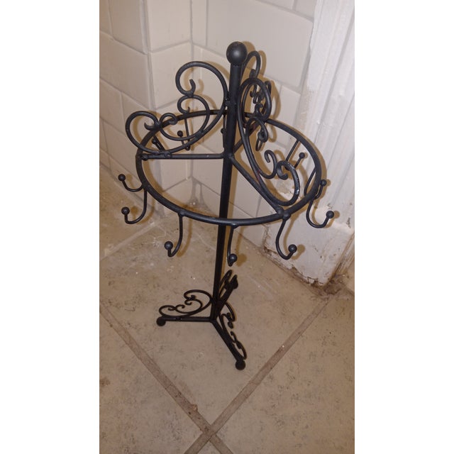 French Country Vintage-Style Ornate Scrollwork Black Jewelry Display Stand For Sale - Image 3 of 5