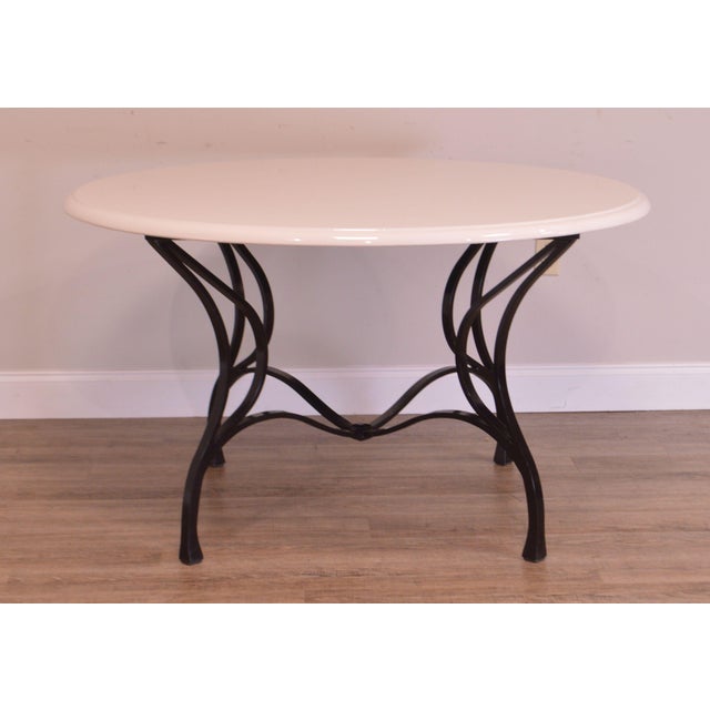 Custom Wrought Iron Base Glazed Stone Round Dining Table Chairish