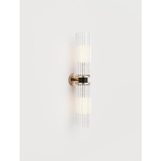 Magda iv wall lamp in brass, aluminum & fluted glass by studio marine breynaert. Dimensions: w 10 x d 13.5 x h 55 cm....