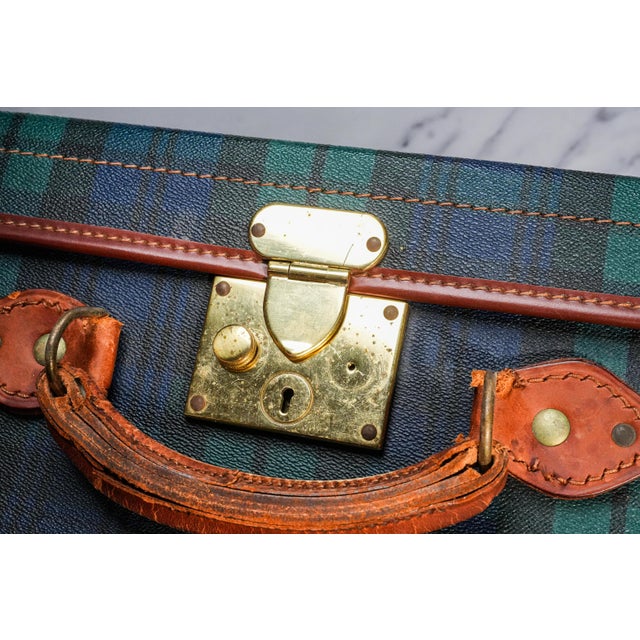 Heritage Style Vintage Tartan Leather Suitcase Luggage Home Decor Prop Storage For Sale - Image 4 of 18