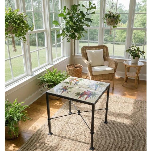 Italian Contemporary Hand-Painted Ceramic Tile Parrot Bistro Table For Sale - Image 11 of 12