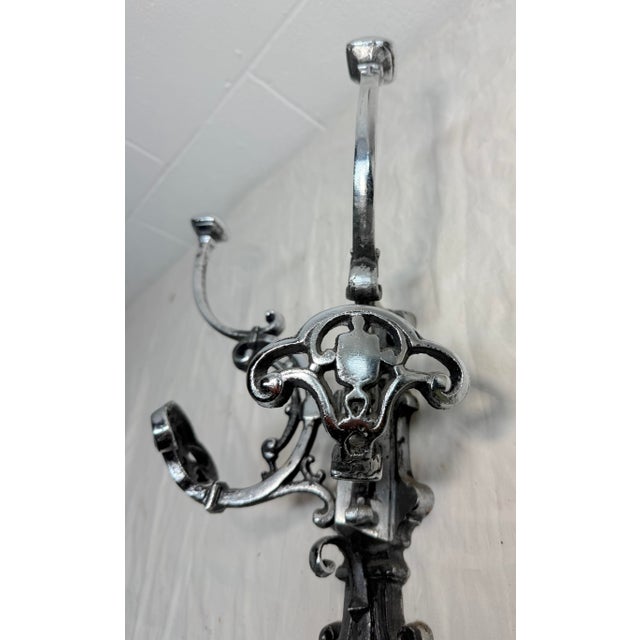 Vintage Ornate Heavy Chrome Metal Wall Mount Wall Hook Hat Coat Hallway Rack For Sale - Image 4 of 8